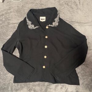 Leslie Fay Black Pearl Button Shirt with White Embroidery
